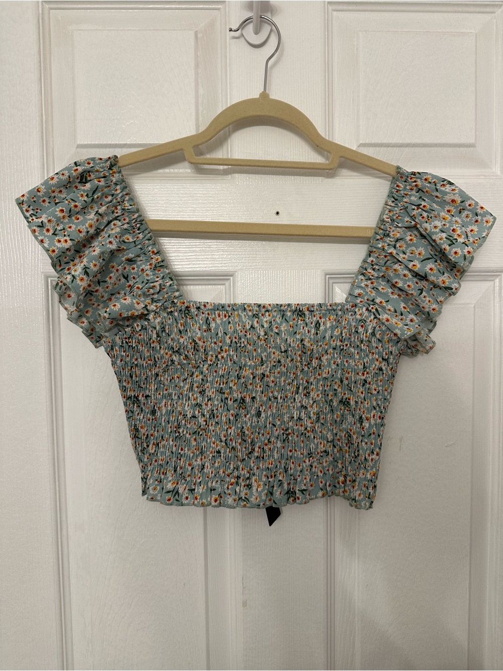 Lulu's Mint Floral Smocked Crop Top